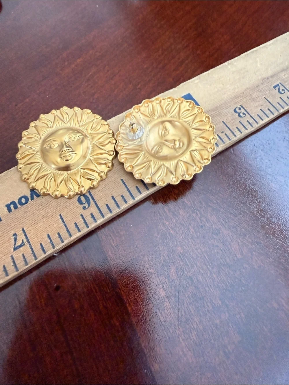 Vintage Gold Tone Sun Pierced Earrings